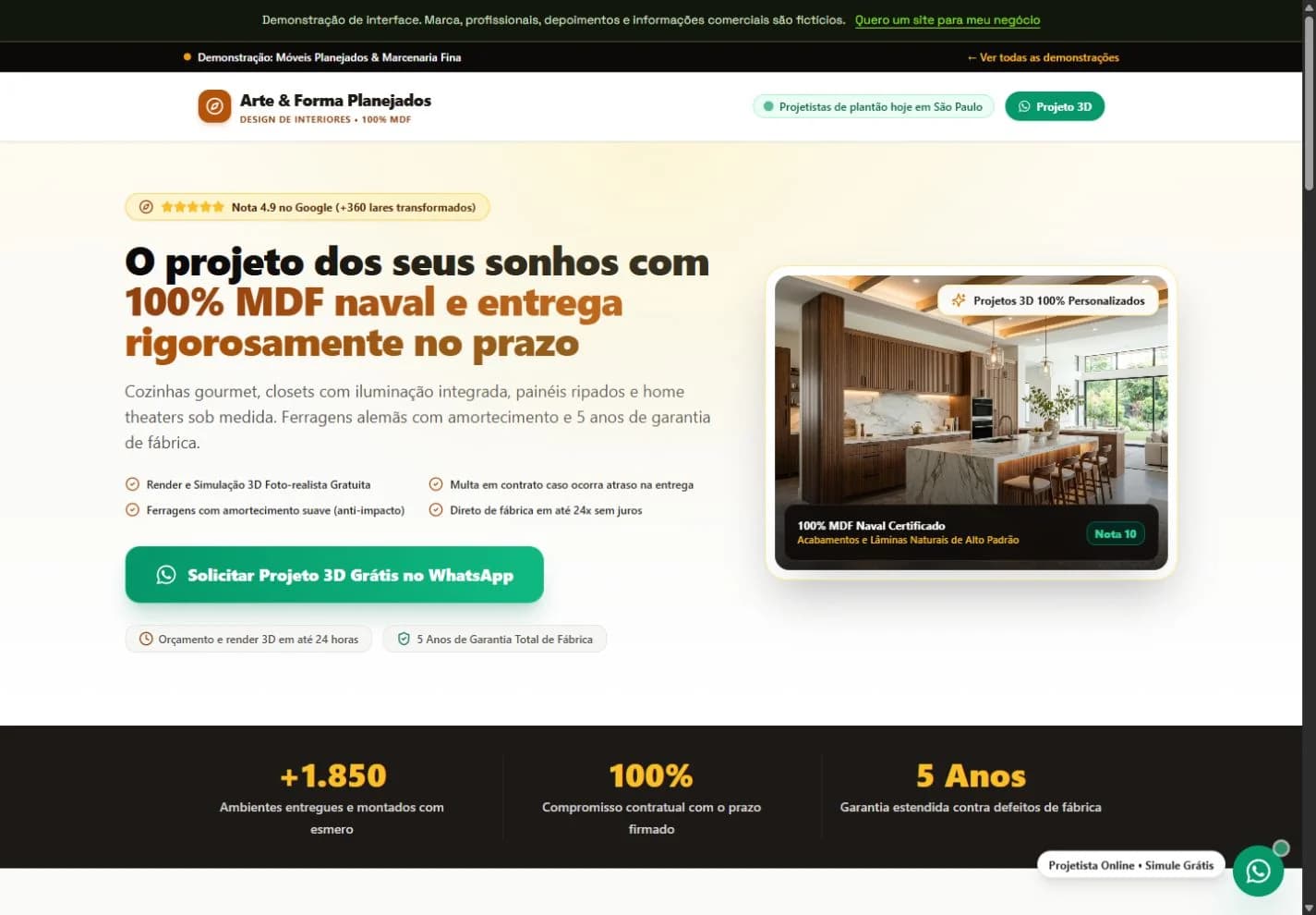 Interface demonstrativa de Arte & Forma